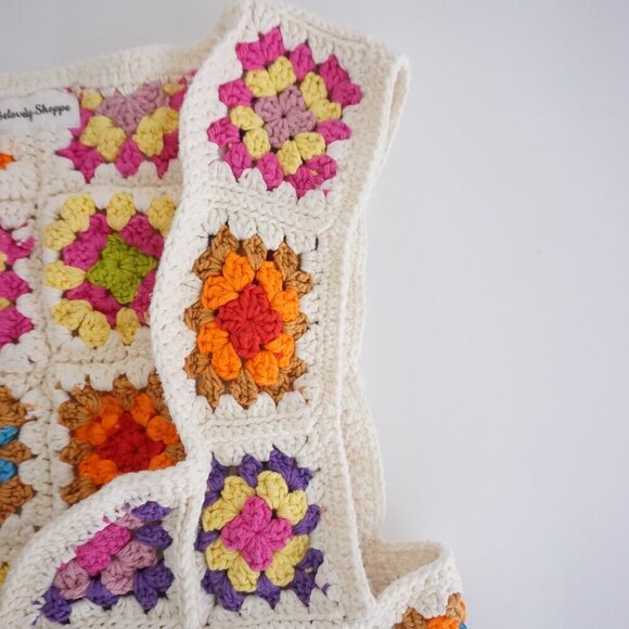 Handmade Crochet Granny Square Flower Colorful Boho Hippie Festival Knit Vest S - Picture 7 of 9